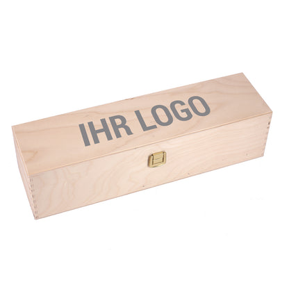 Bedruckte Flaschenverpackung aus Holz inkl. Logo