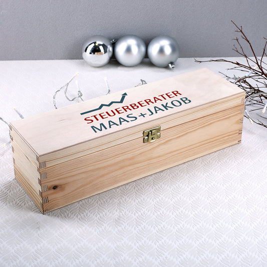 Bedruckte Flaschenverpackung aus Holz inkl. Logo