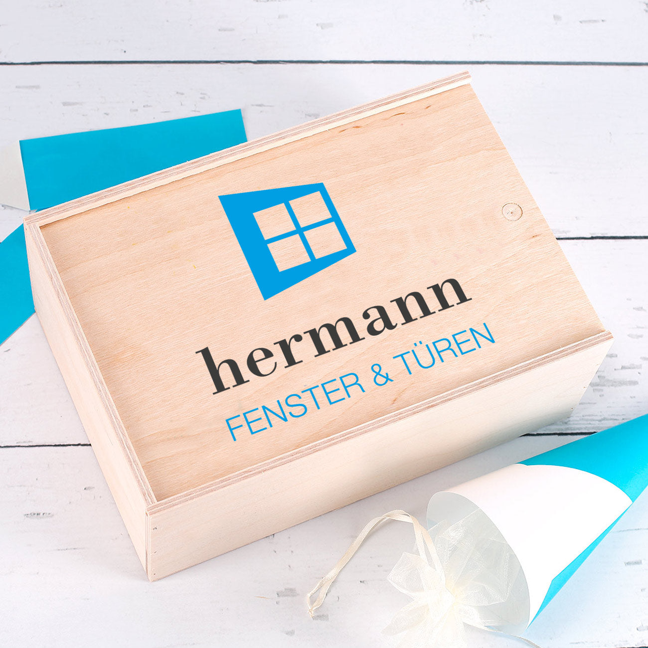 Holzbox mit Schiebedeckel und Ihrem Logo bedruckt