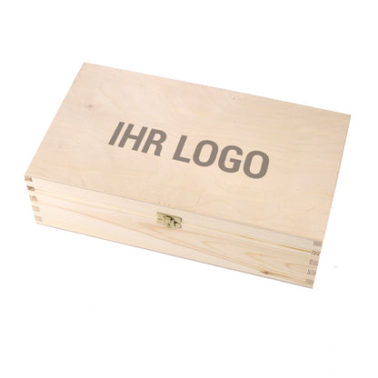 Bedruckte Holzbox mit Firmenlogo