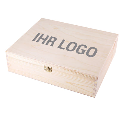 Bedruckte XL Holzbox mit Firmenlogo