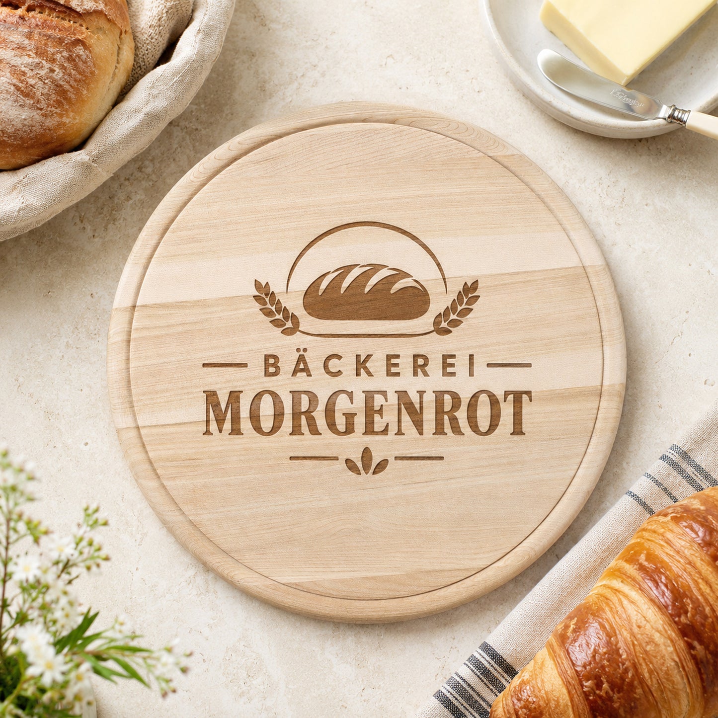 Rundes Holzbrett mit Logo