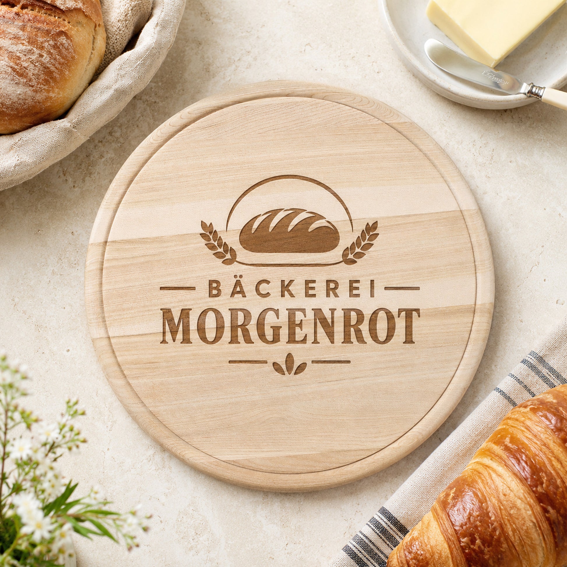 Rundes Holzbrett mit Logo