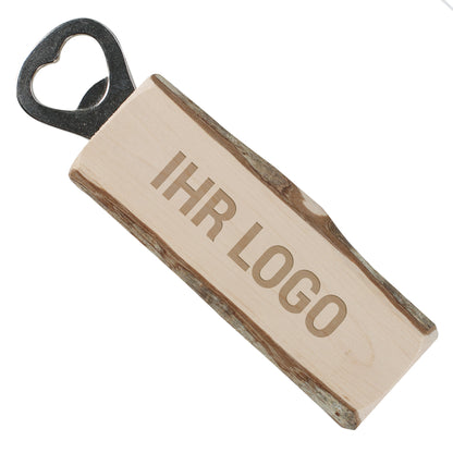 Flaschenöffner mit Rinde und Logo graviert