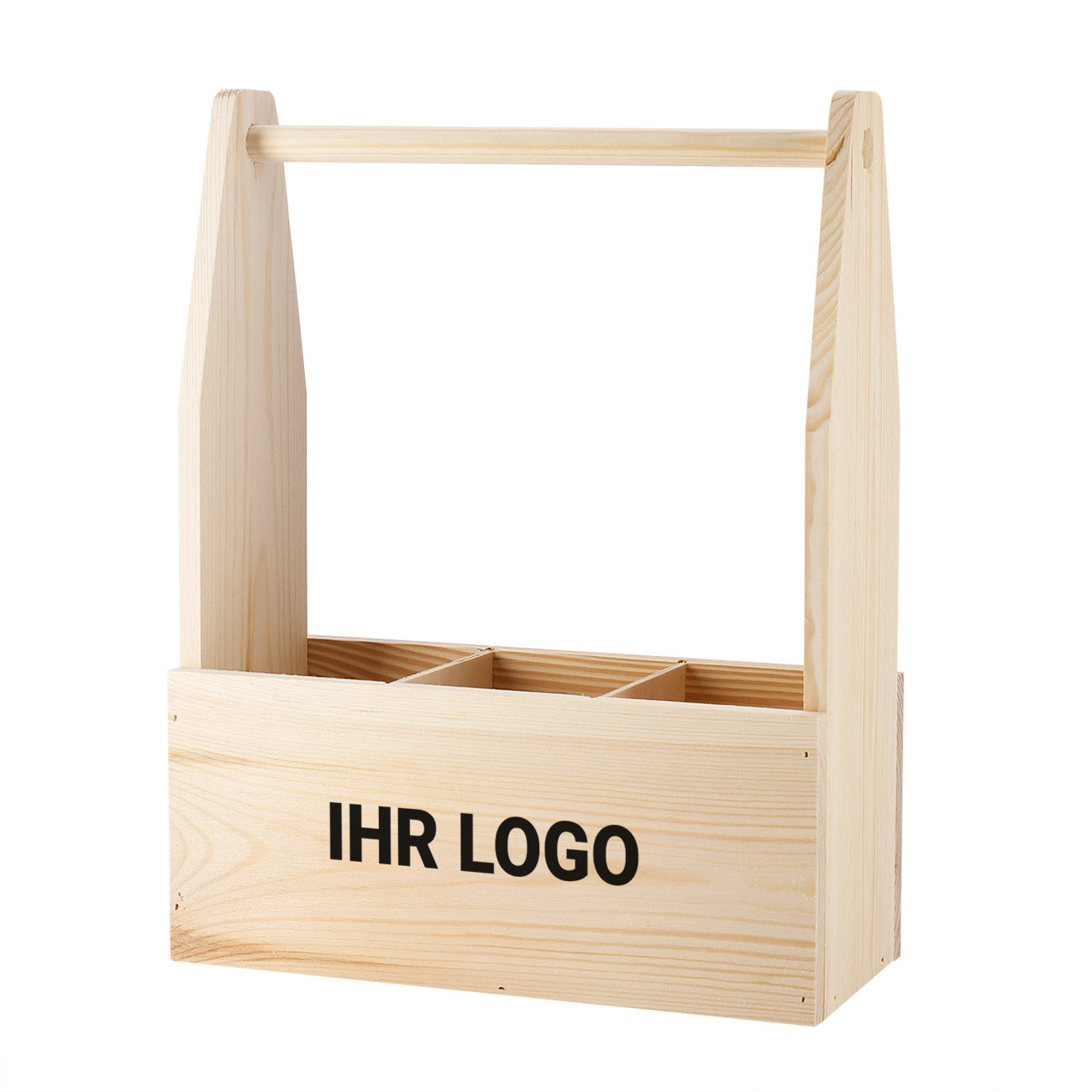 Holzflaschenträger mit Logo bedruckt