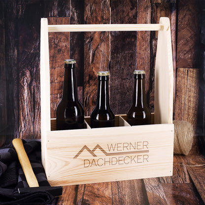 Gravierter Flaschenträger aus Holz mit Wunschlogo