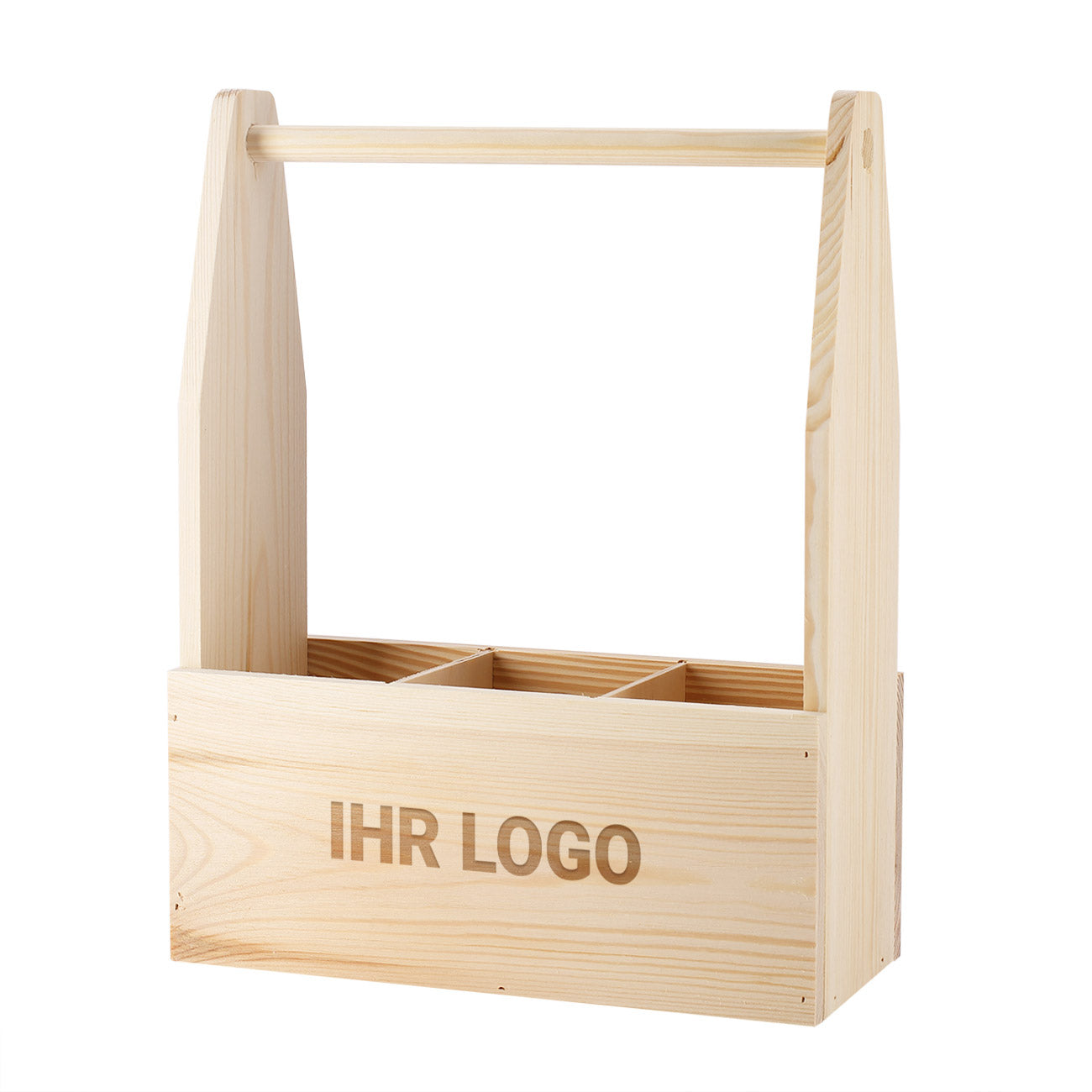 Holz-Flaschenträger mit Wunschlogo graviert