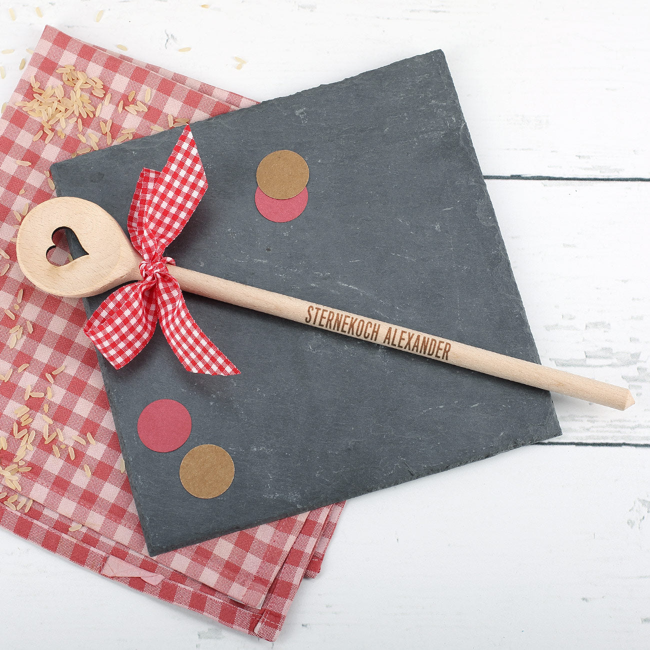 Kochlöffel mit Herzausschnitt und Ihrem Wunschtext