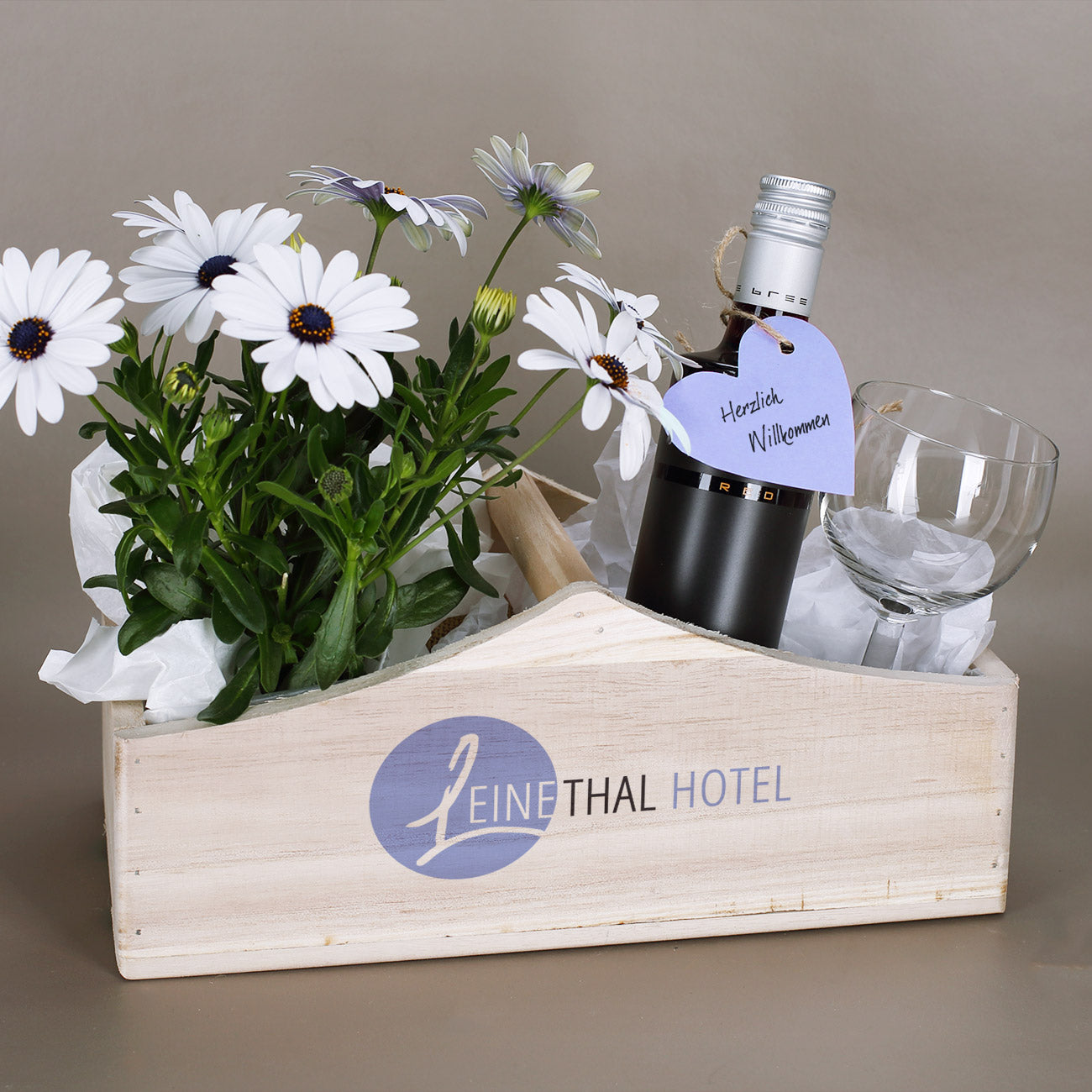 Holzkiste mit 1 Griff und Wunschlogo bedruckt