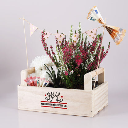 Bedruckte Holzkiste mit 2 Griffen und Wunschlogo 