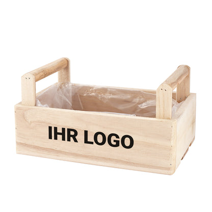 Bedruckte Kiste aus Holz mit 2 Griffen im eigenen Design