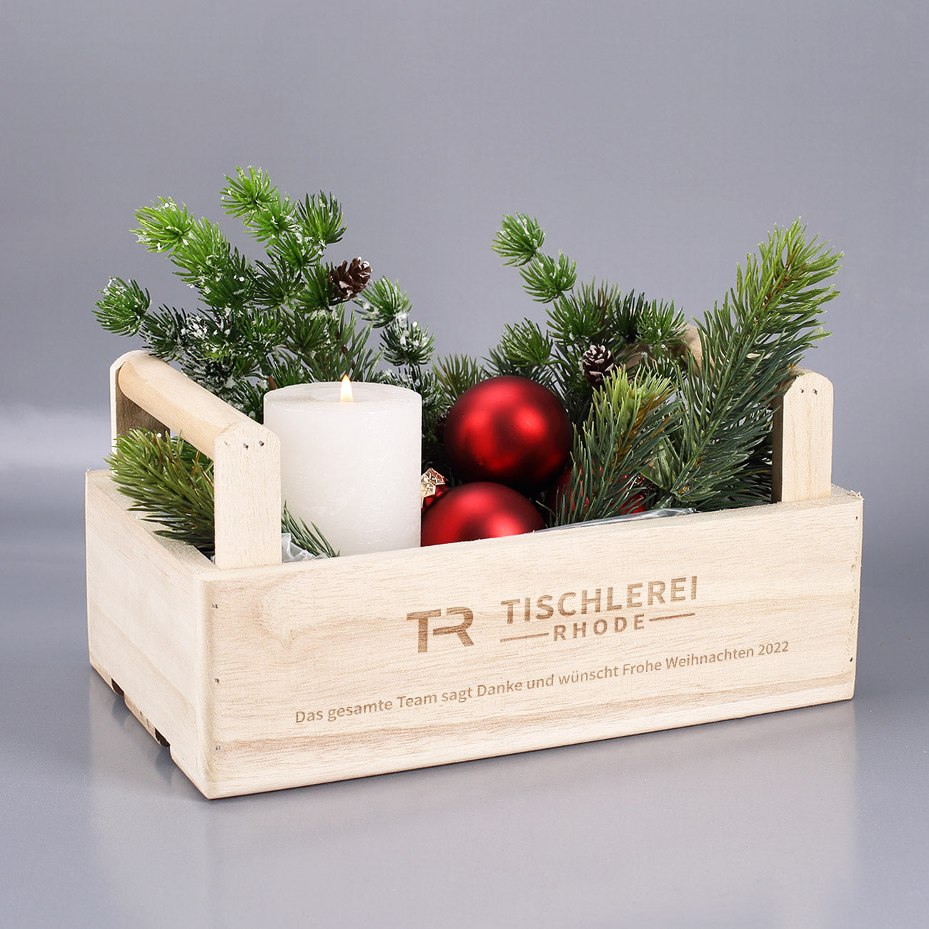 Holzkiste mit 2 Griffen und Wunschlogo graviert