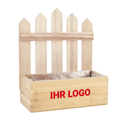 Pflanzkiste mit Zaun bedruckt mit Logo