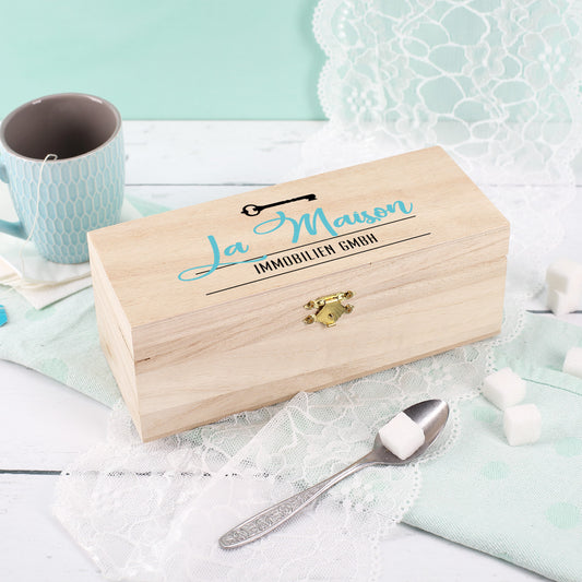 Bedruckte Teebox in drei versch. Größen mit Firmenlogo