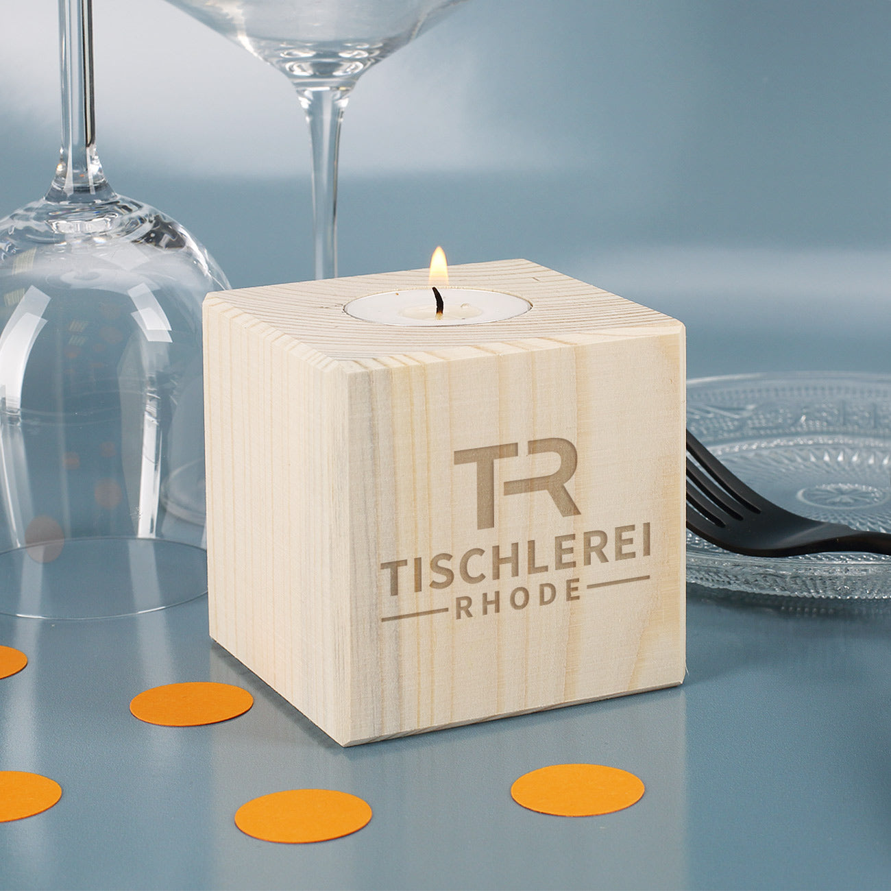 Teelichthalter mit Logo graviert