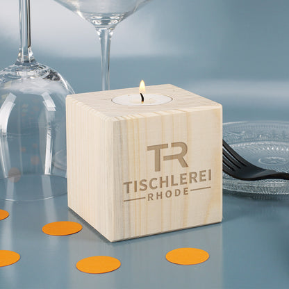 Teelichthalter mit Logo graviert