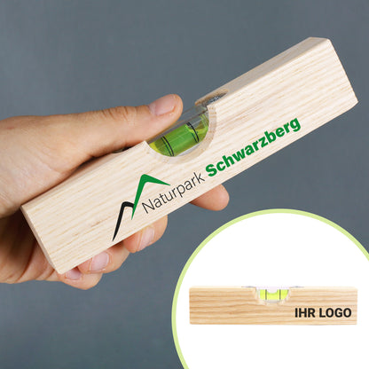 Mini Wasserwaage aus Holz mit eigenem Design / Logo