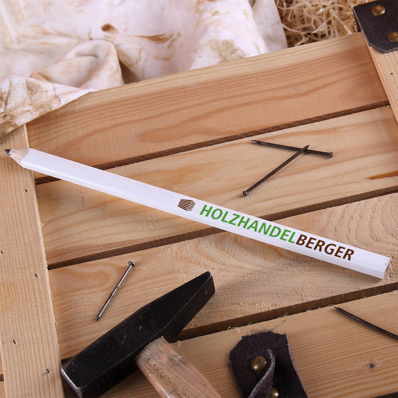 Zimmermannsbleistift mit Firmenlogo bedruckt