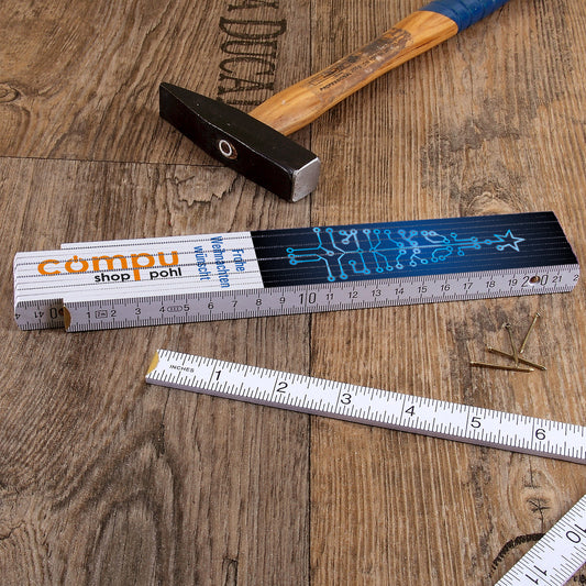 Weihnachtsbaum in Leiterplatten-Optik auf Zollstock mit Ihrem Firmenlogo