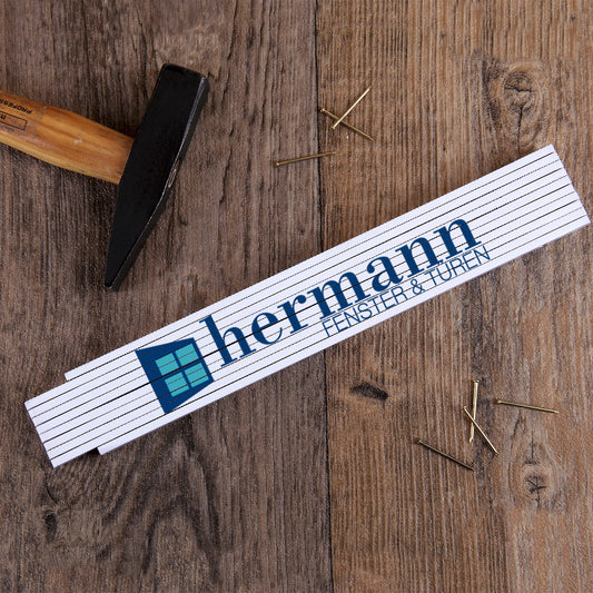 Weißer Zollstock inkl. Druck des Logos