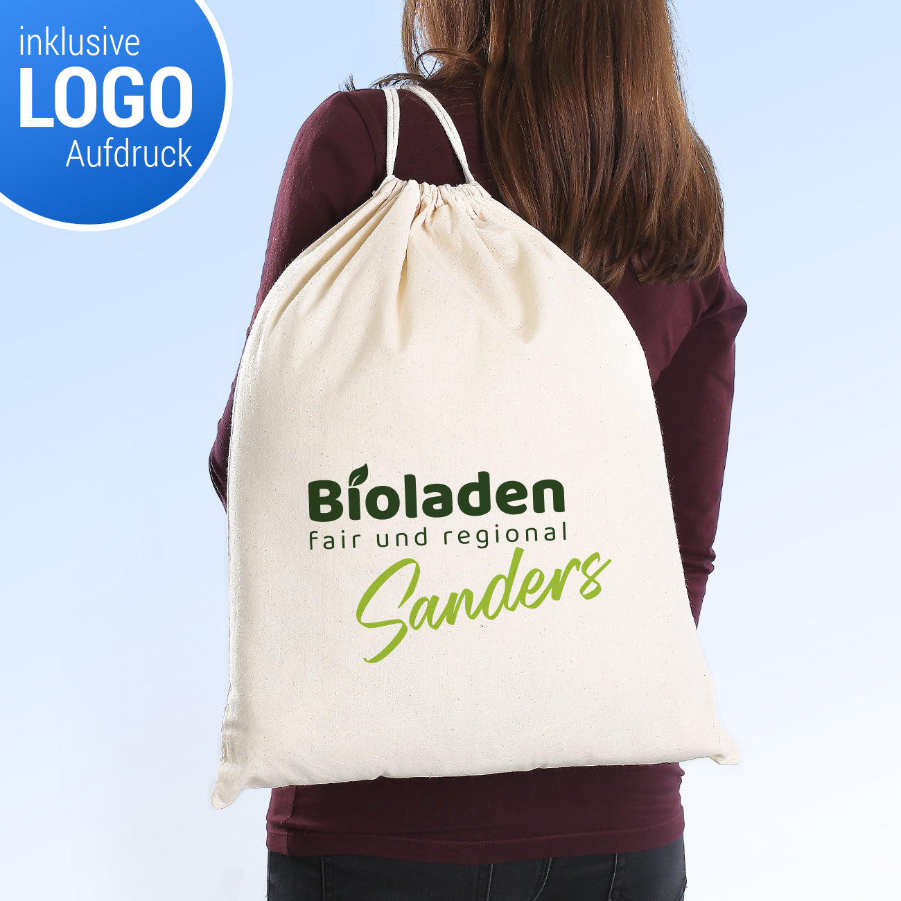 Großer Zuziehbeutel mit Logo bedruckt