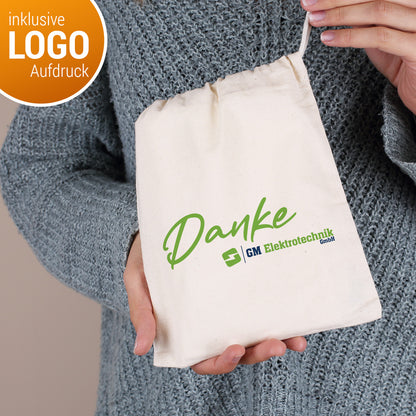 Kleiner Zuziehbeutel mit Logo bedruckt