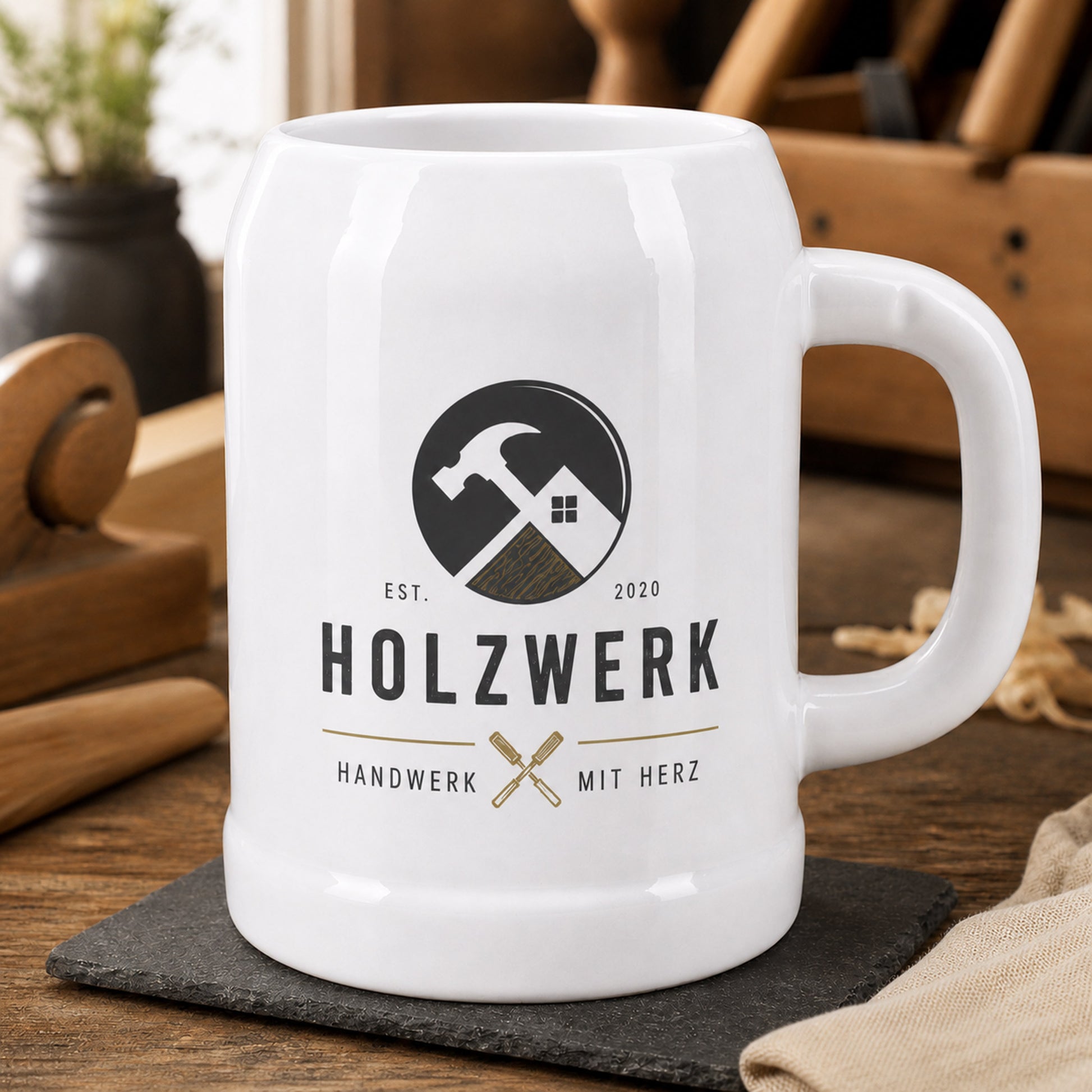 Bierkrug mit Logo bedruckt