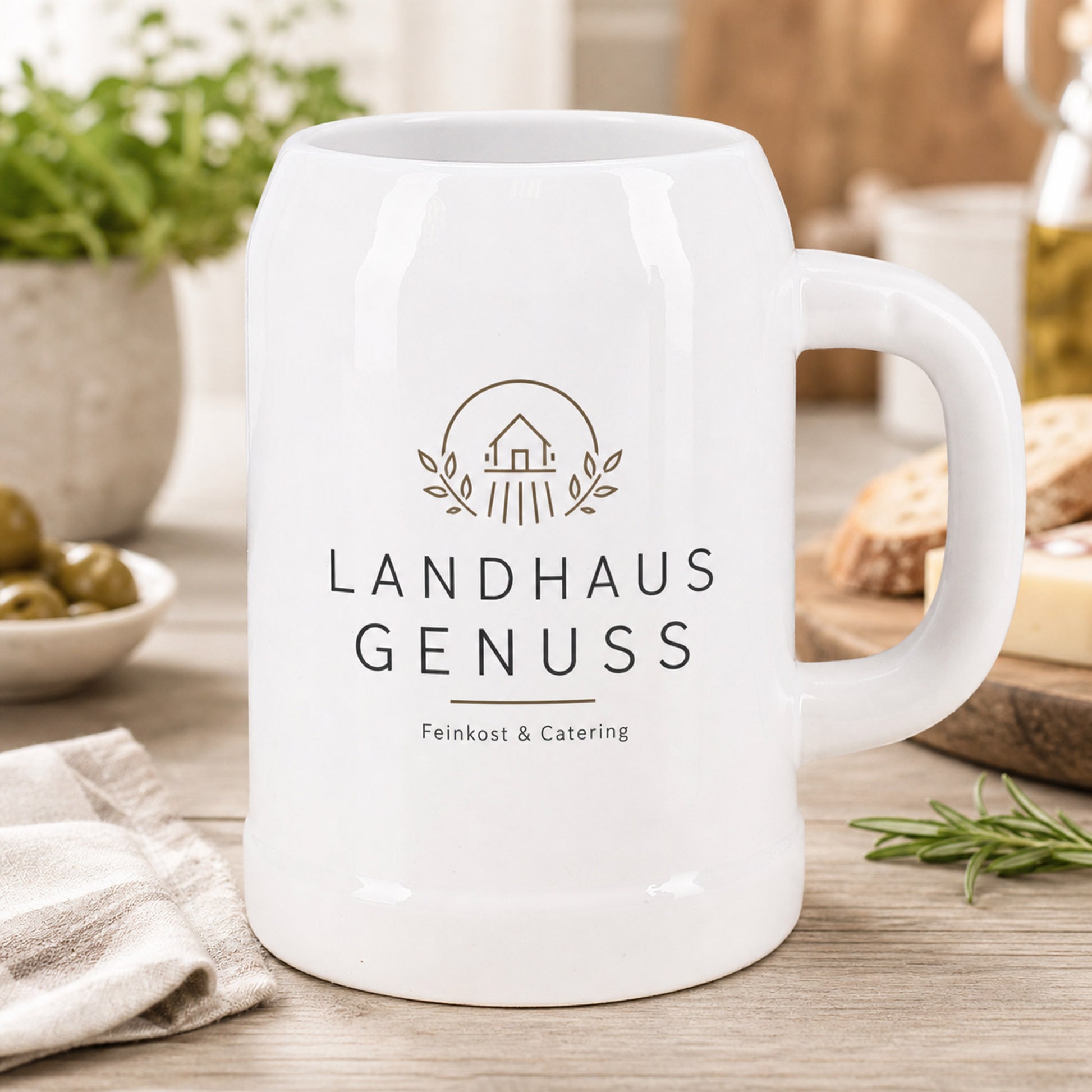 Keramik Bierkrug mit Logo