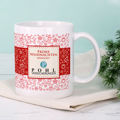 Tasse und Geschenkverpackung im Set zu Weihnachten mit Ihrem Firmenlogo