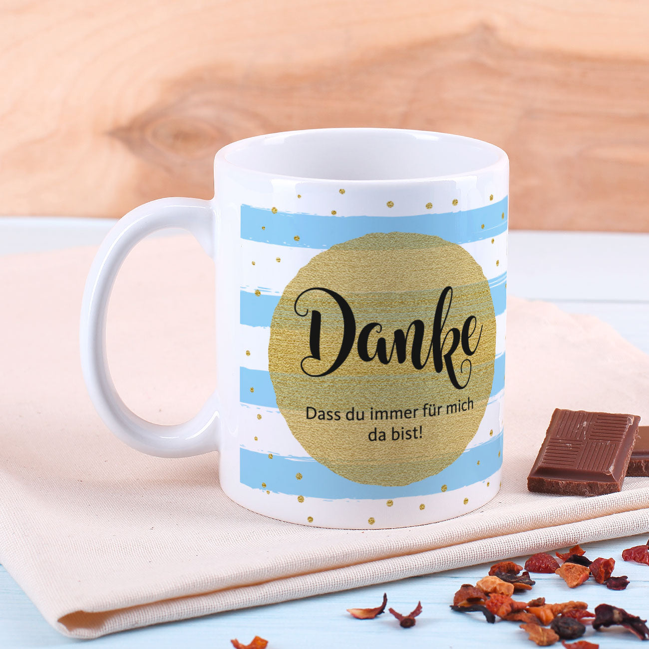 Tasse als "Dankeschön" - als Variante mit Lindt Herzen gefüllt