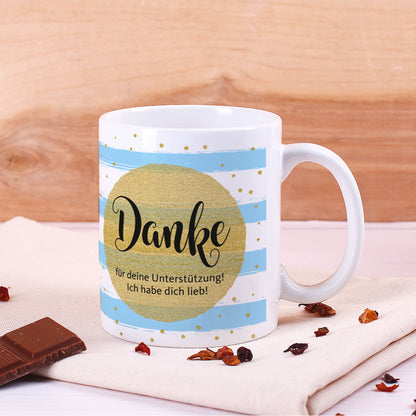 Tasse als "Dankeschön" - als Variante mit Lindt Herzen gefüllt