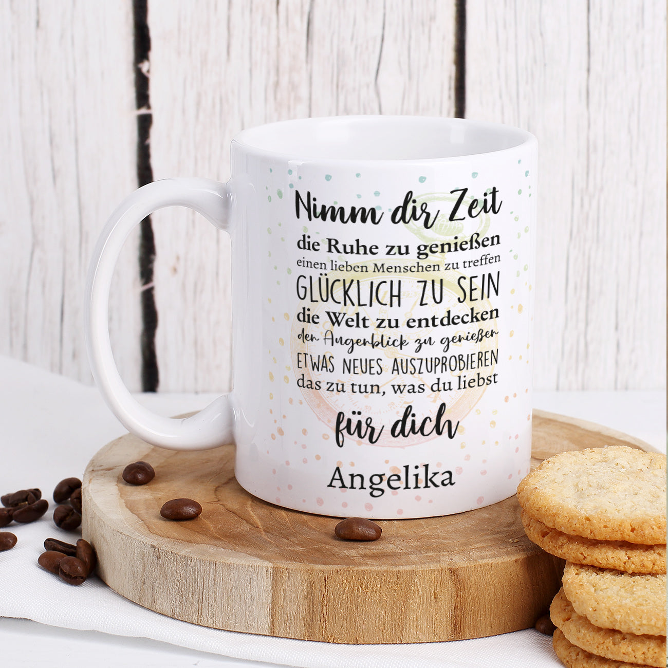 "Nimm dir Zeit" Tasse zur Rente mit Wunschtext