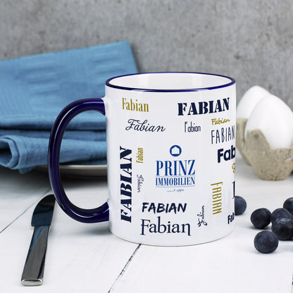 Namenstasse in verschiedenen Schriftarten mit Logo