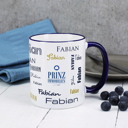 Namenstasse in verschiedenen Schriftarten mit Logo