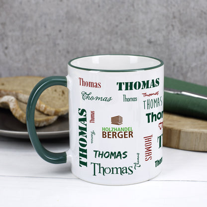 Namenstasse in verschiedenen Schriftarten mit Logo