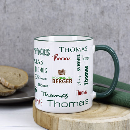 Namenstasse in verschiedenen Schriftarten mit Logo