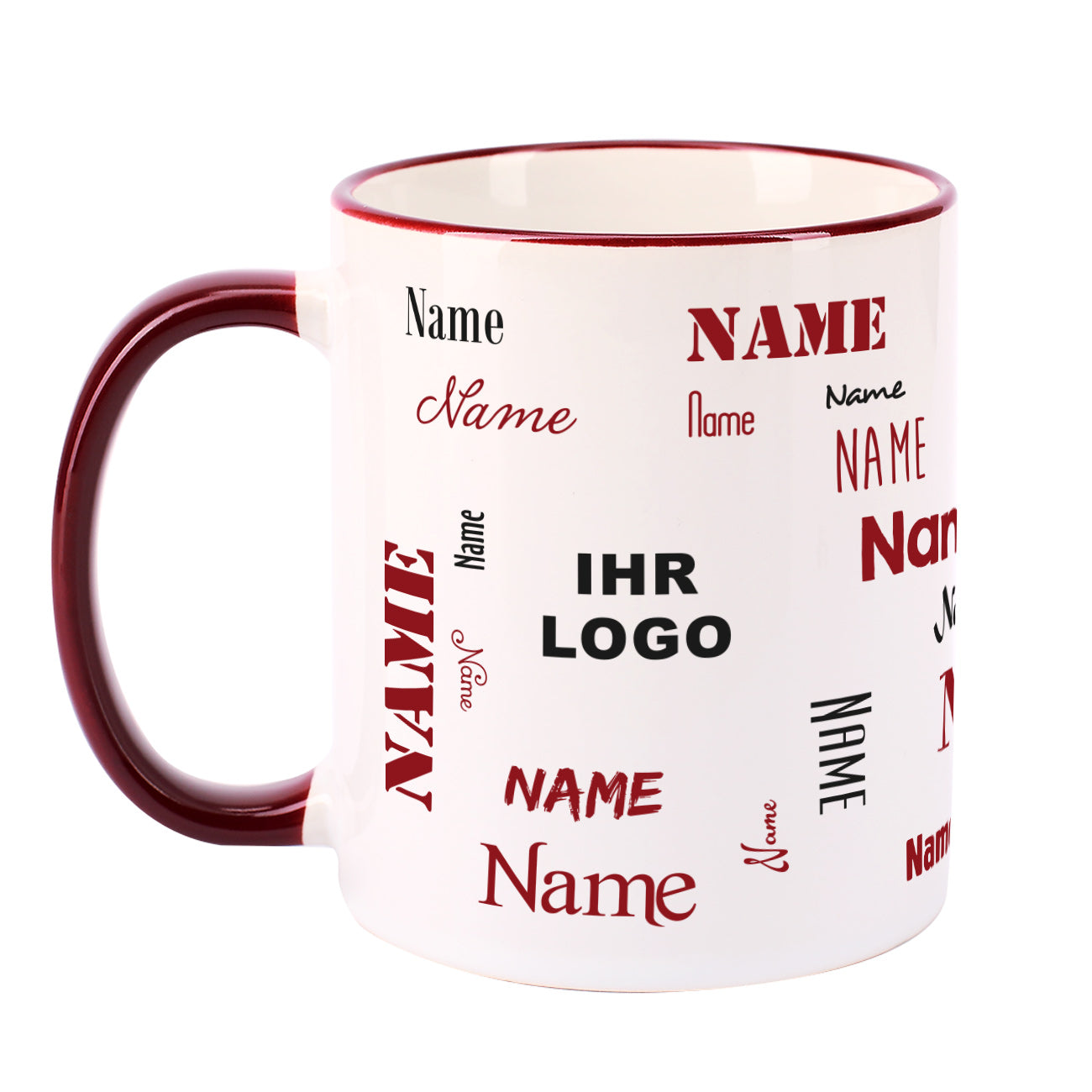 Namenstasse in verschiedenen Schriftarten mit Logo