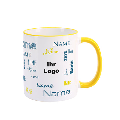 Namenstasse in verschiedenen Schriftarten mit Logo