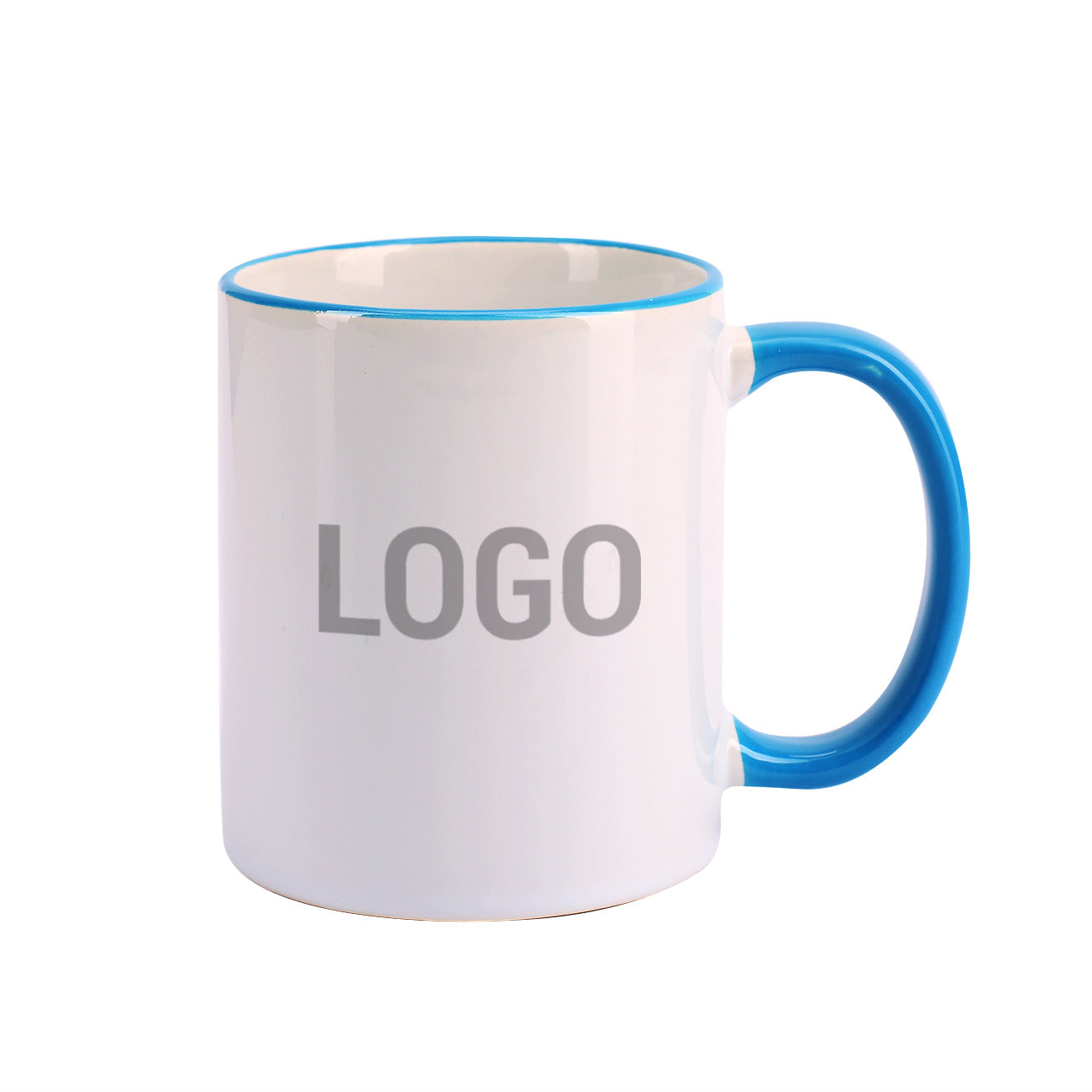 Hellblaue Tasse mit Logo bedruckt – Farbige Werbetasse 300 ml