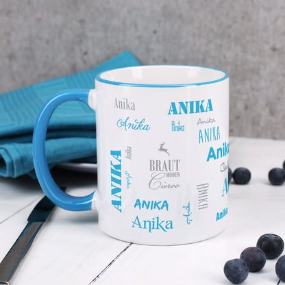 Namenstasse in verschiedenen Schriftarten mit Logo