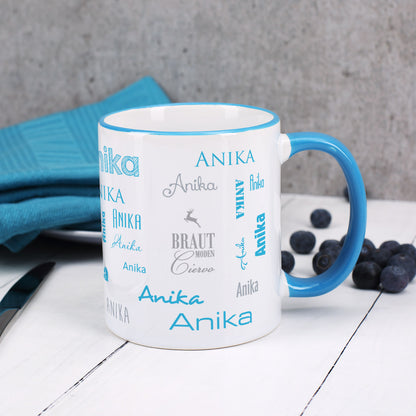 Namenstasse in verschiedenen Schriftarten mit Logo