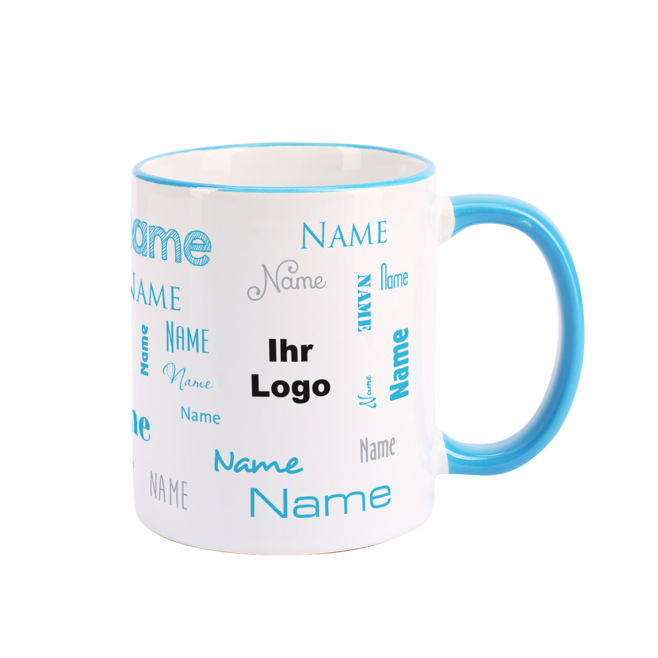 Namenstasse in verschiedenen Schriftarten mit Logo
