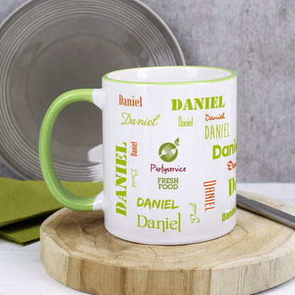 Namenstasse in verschiedenen Schriftarten mit Logo