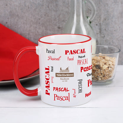 Namenstasse in verschiedenen Schriftarten mit Logo