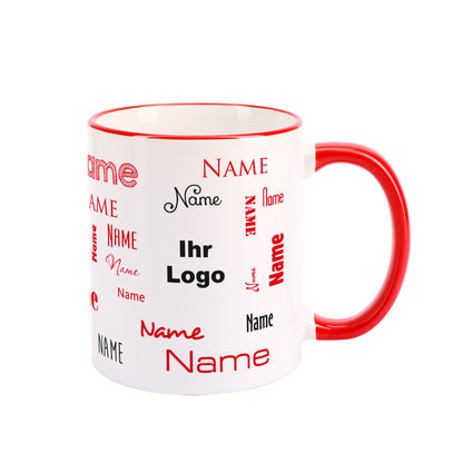 Namenstasse in verschiedenen Schriftarten mit Logo