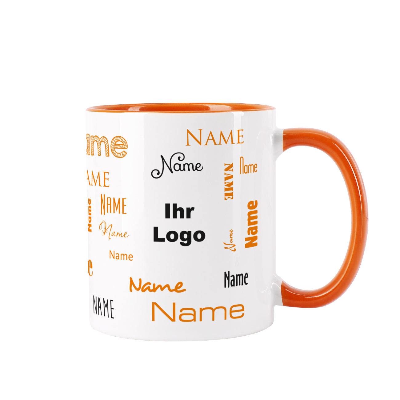 Namenstasse in verschiedenen Schriftarten mit Logo