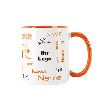 Namenstasse in verschiedenen Schriftarten mit Logo