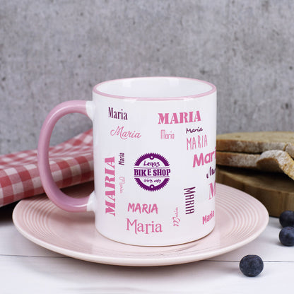 Namenstasse in verschiedenen Schriftarten mit Logo