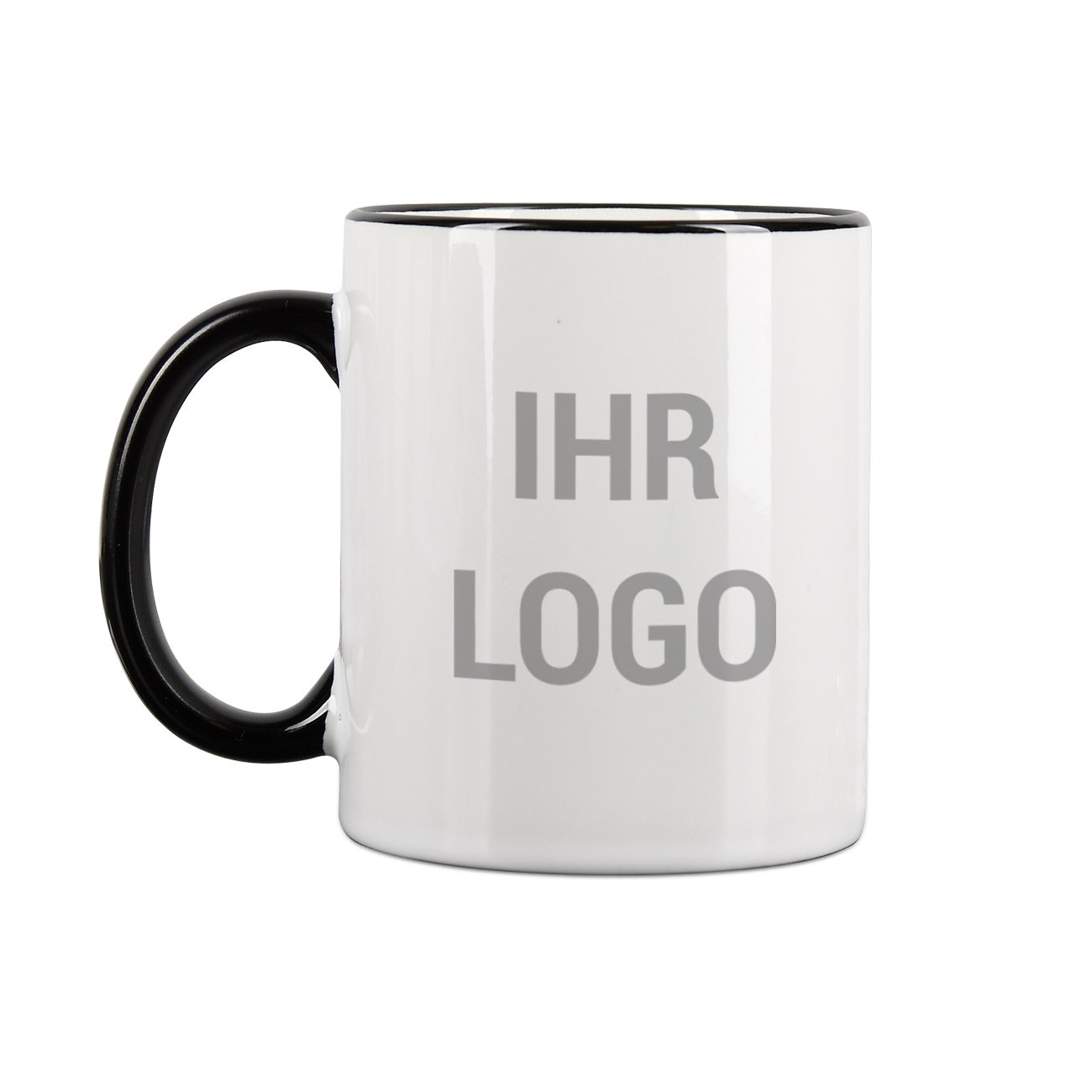 Schwarze Tasse mit Logo – Werbetasse mit farbigem Rand & Henkel