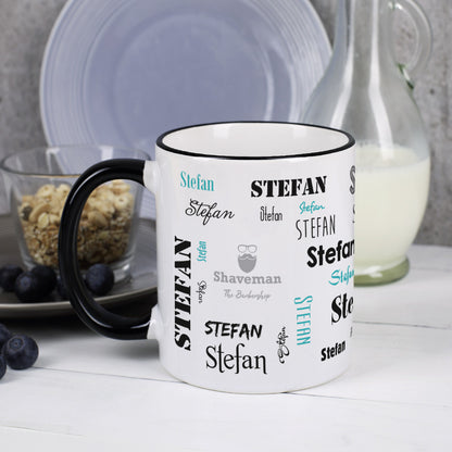 Namenstasse in verschiedenen Schriftarten mit Logo